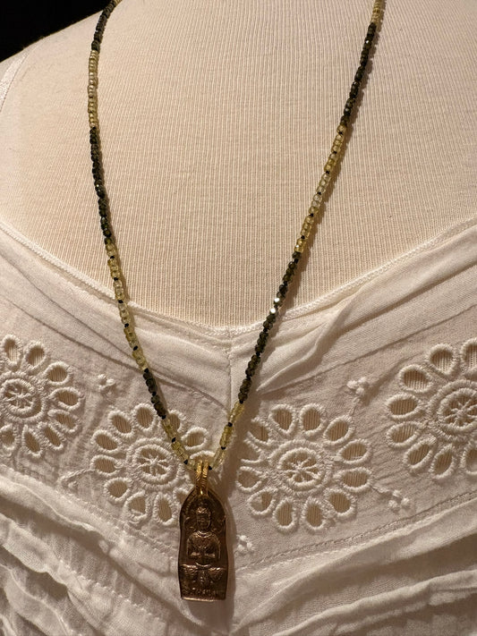 Multi Zircon with Brass Buddha Necklace