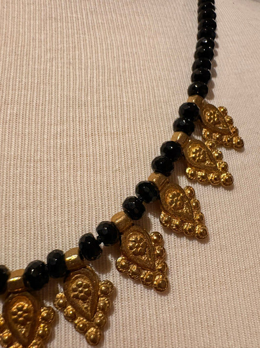 Onyx with Brass Charms Necklace - Long