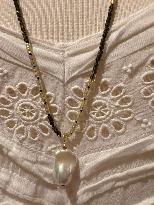 Multi Zircon with Baroque Pearl Necklace