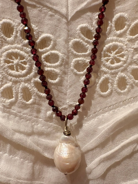 Garnet with Baroque Pearl Necklace
