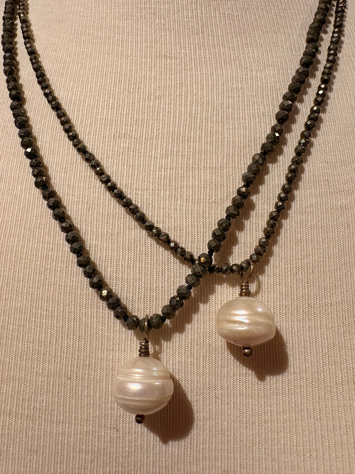 Pyrite with Jumbo Pearl Necklace