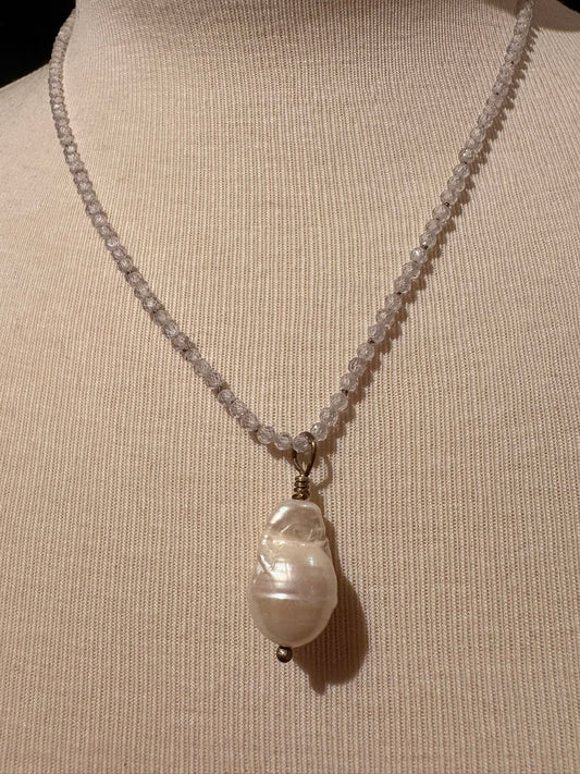 Cubic Zirconia with Baroque Pearl Necklace