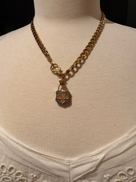 Gold Plated with Diamond Padlock Necklace