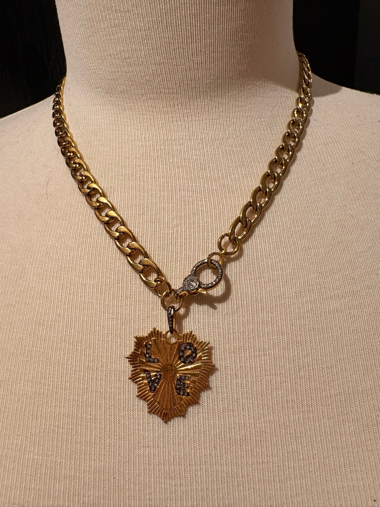 Gold Plated with Diamond LOVE Pendant
