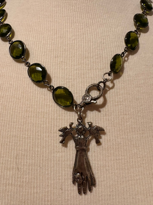 Green Tourmaline with Diamond Clasp Pendant
