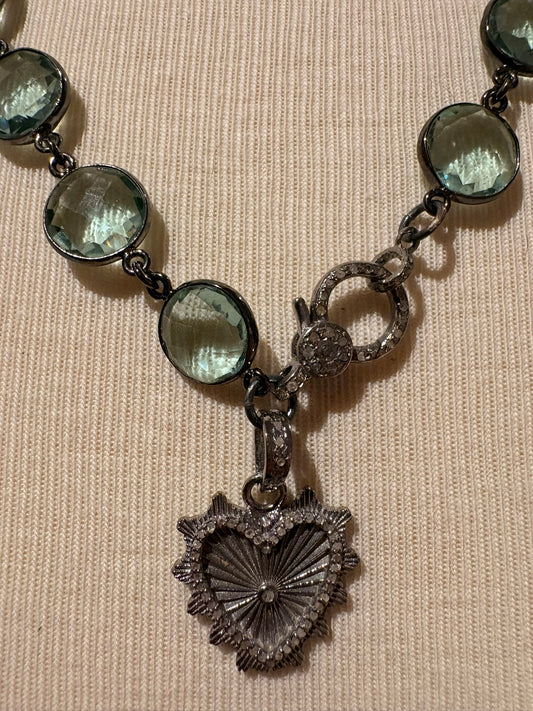 Green Amethyst with Diamond Heart Necklace