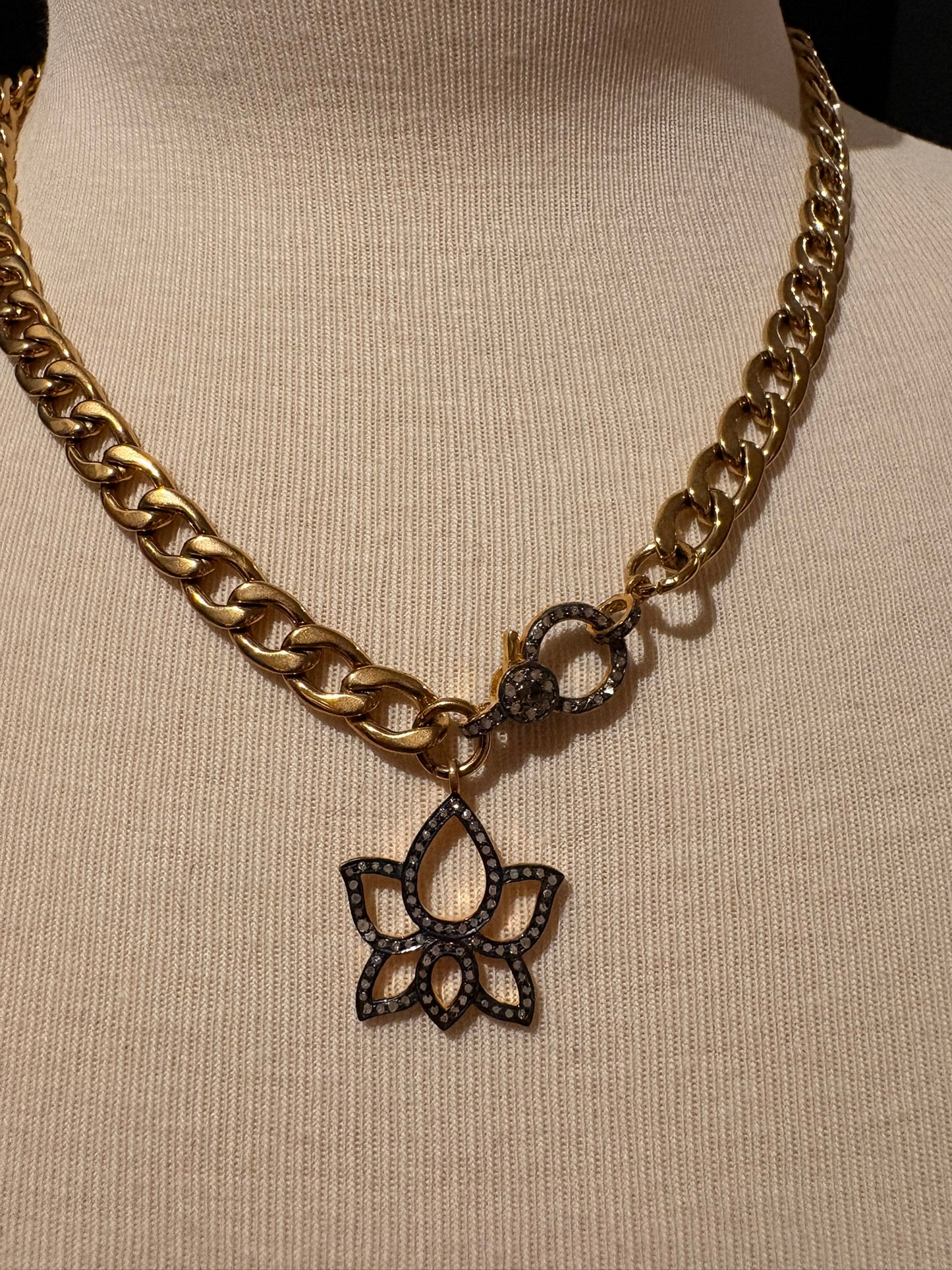 Gold Plated with Diamond Lotus Pendant