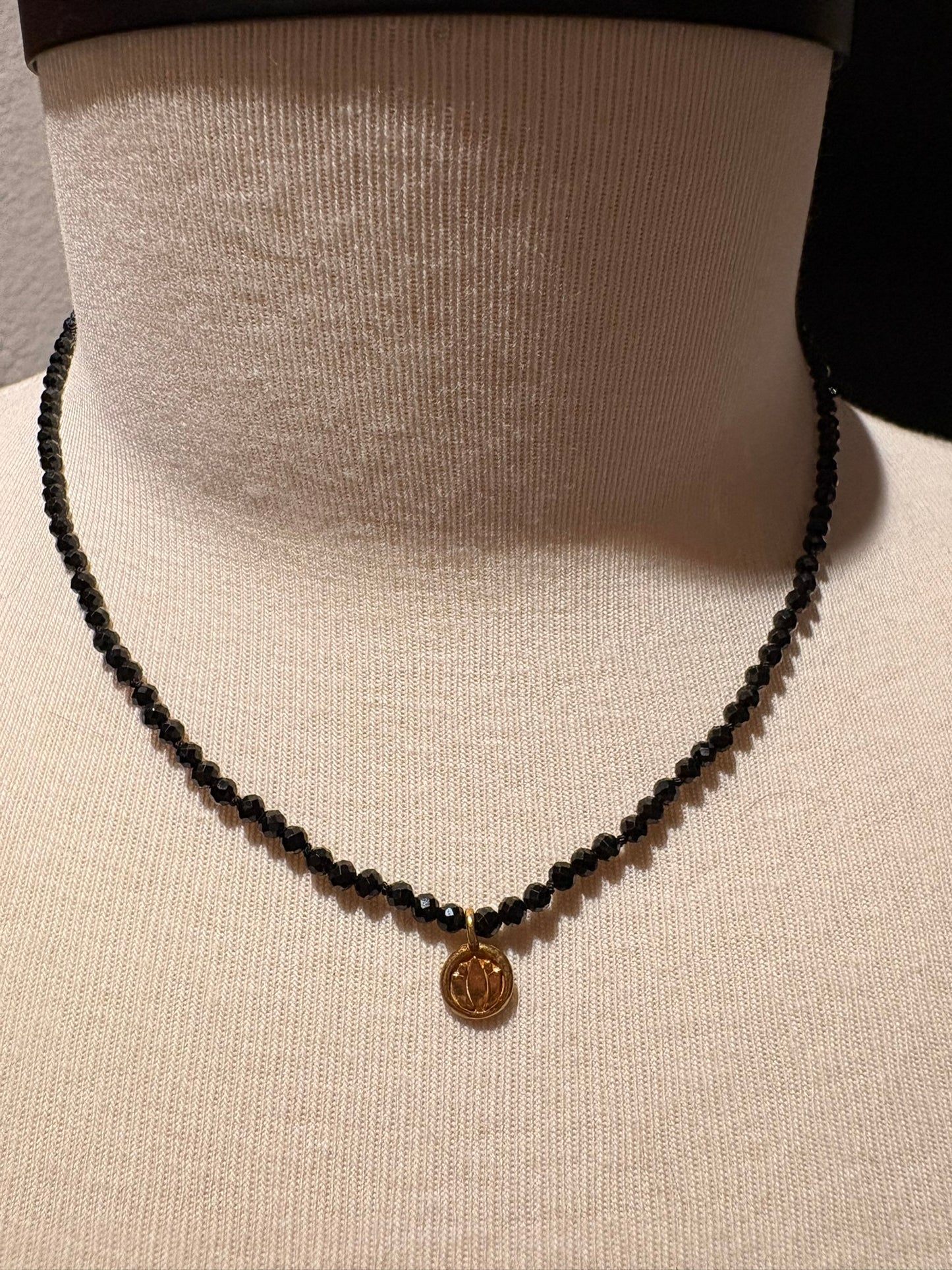 Black Spinel Lotus Flower Pendant
