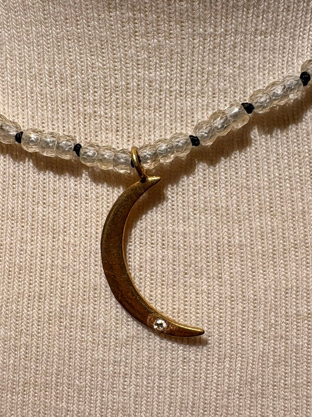 Milk Zircon with Crescent Moon Pendant