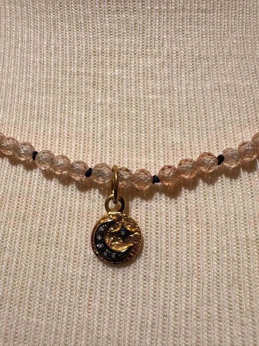 Cubic Zirconia with Diamond Star & Moon Pendant