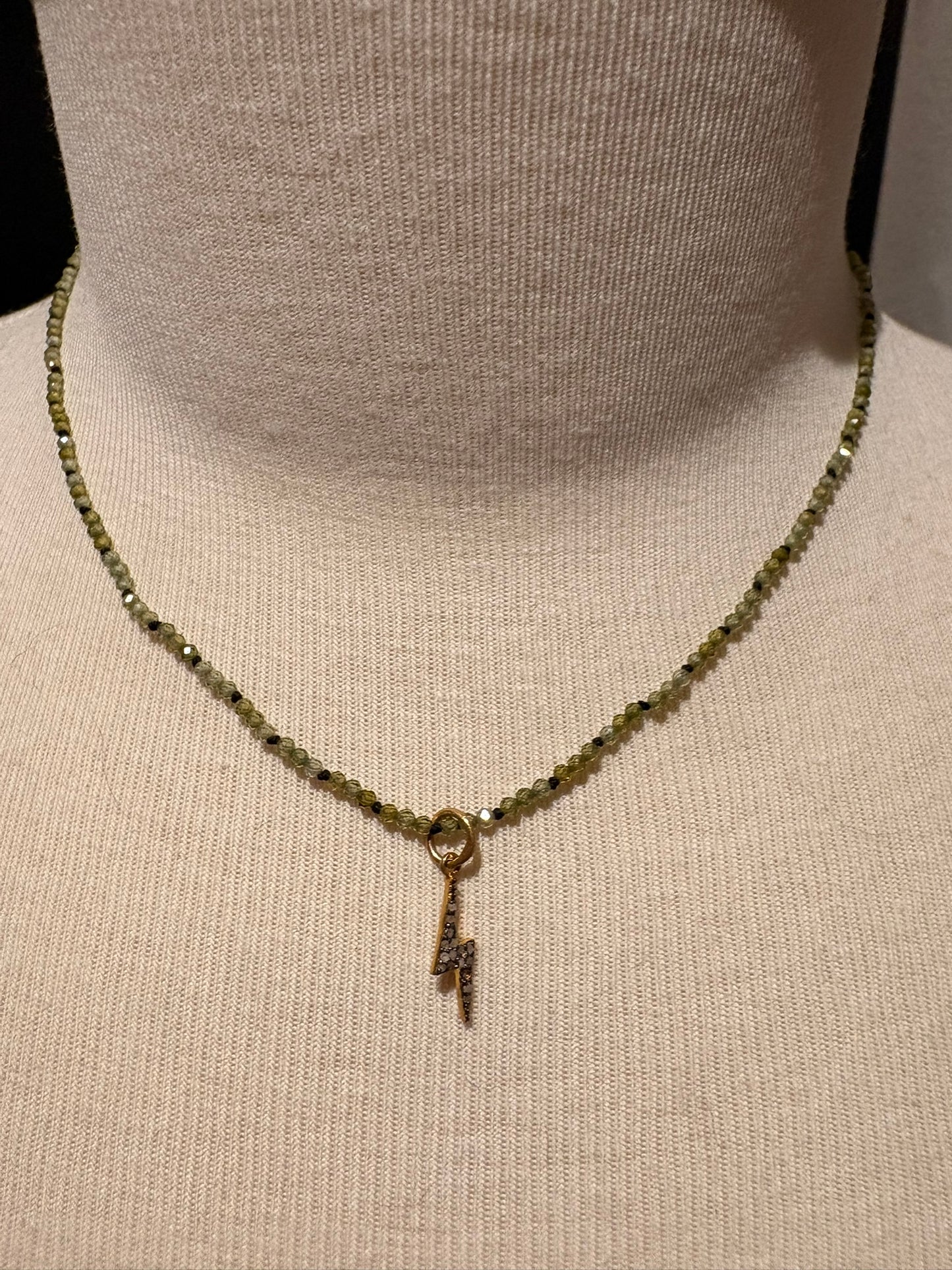 Green Zircon with Diamond Lightning Bolt Pendant