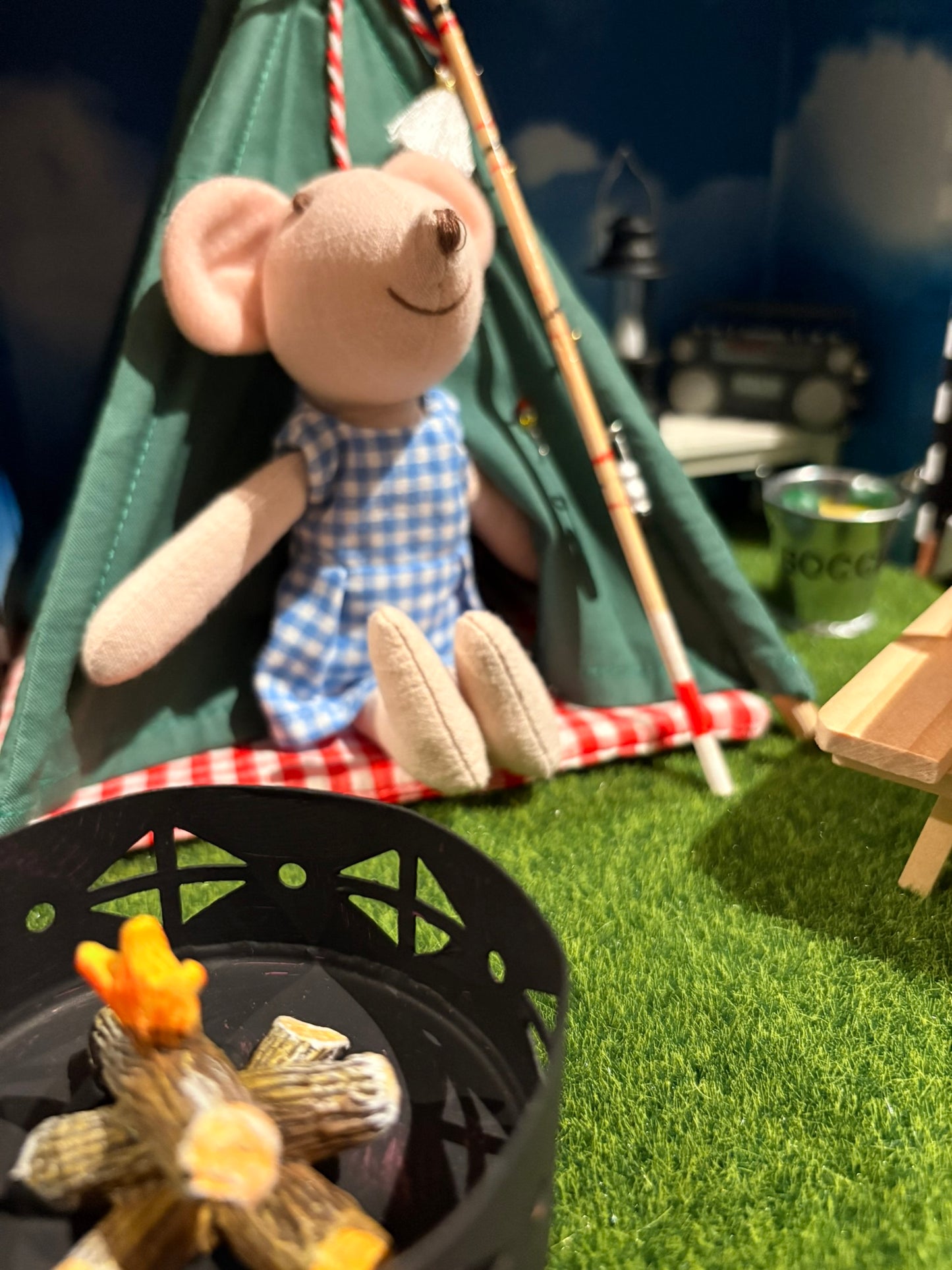 Handmade Camp Adventure Dollhouse in a Paperboard Suitcase