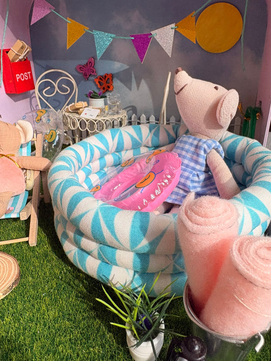 Summer Pastel Pool Retreat in a Large Paperboard Suitcase