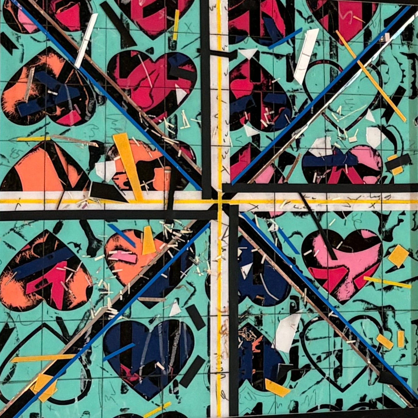 Heart Grid – Mixed Media - 12"x12"