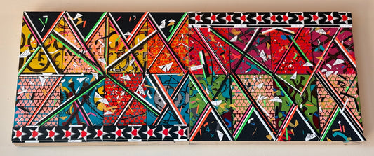 Geometric Pop Collage Panel – Mixed Media Wall Art:16"X40"