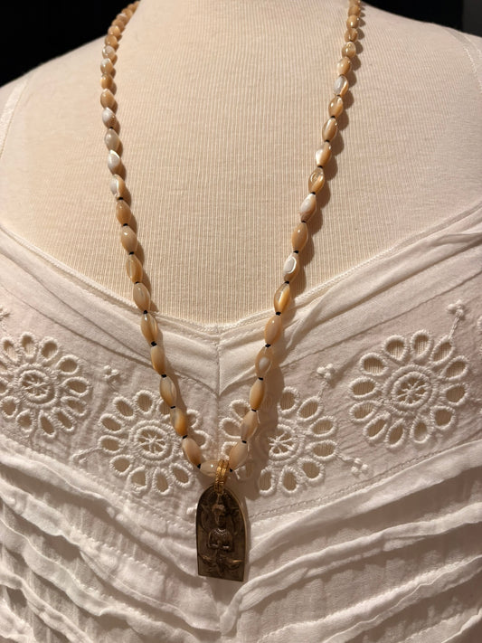 Mother of Pearl with Brass Buddha Necklace