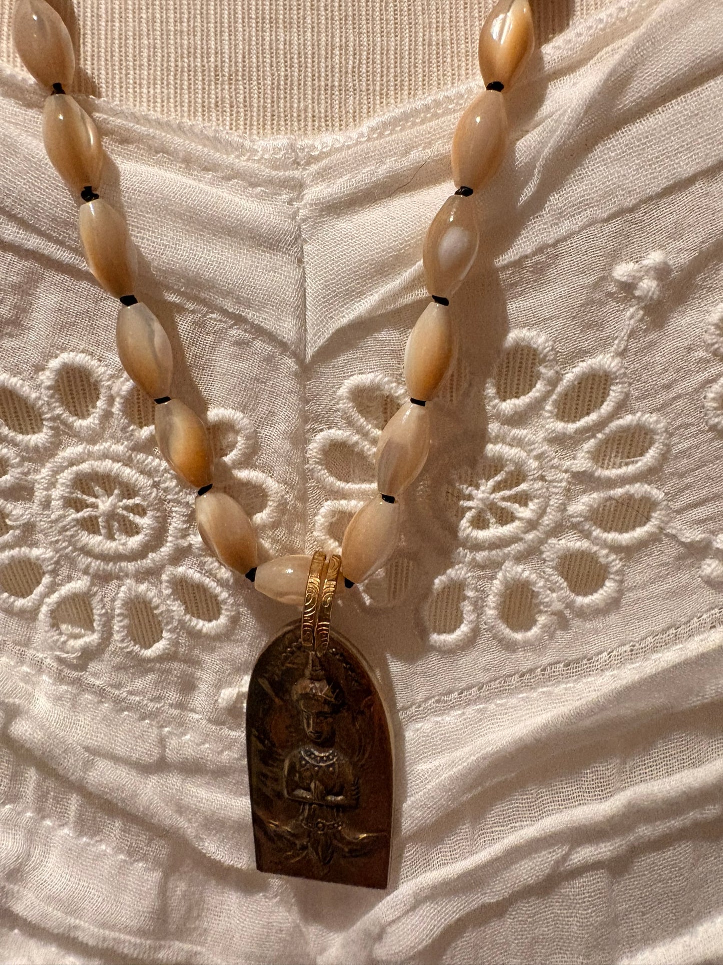 Mother of Pearl with Brass Buddha Necklace