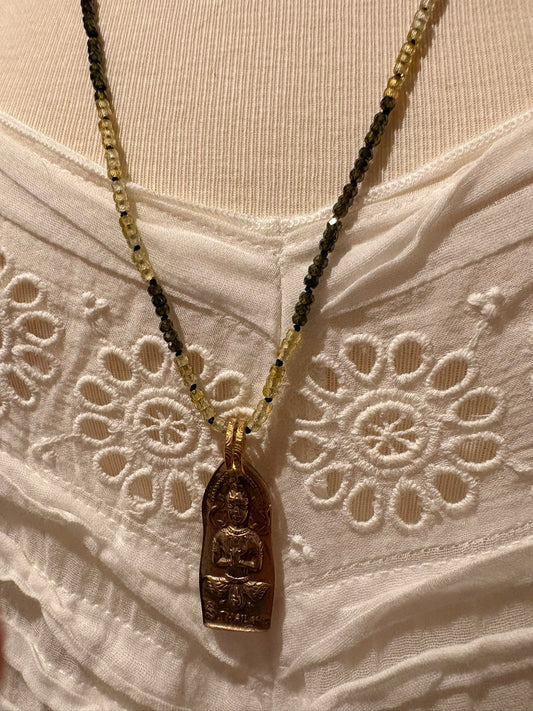 Multi Zircon with Brass Buddha Necklace