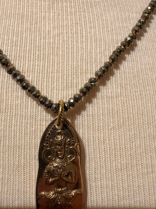 Pyrite with Brass Buddha Necklace - SOLD