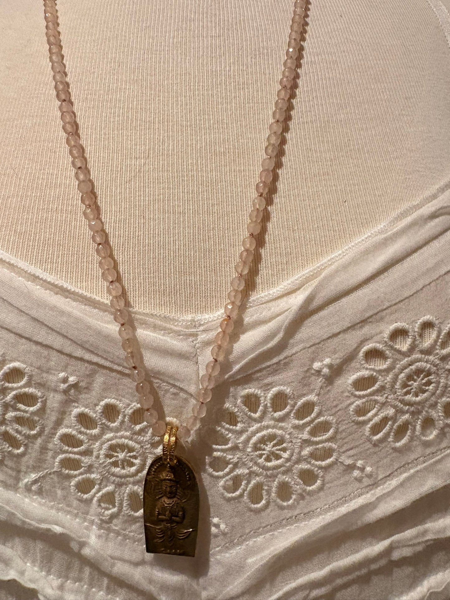 Rose Quartz with Brass Buddha - Long