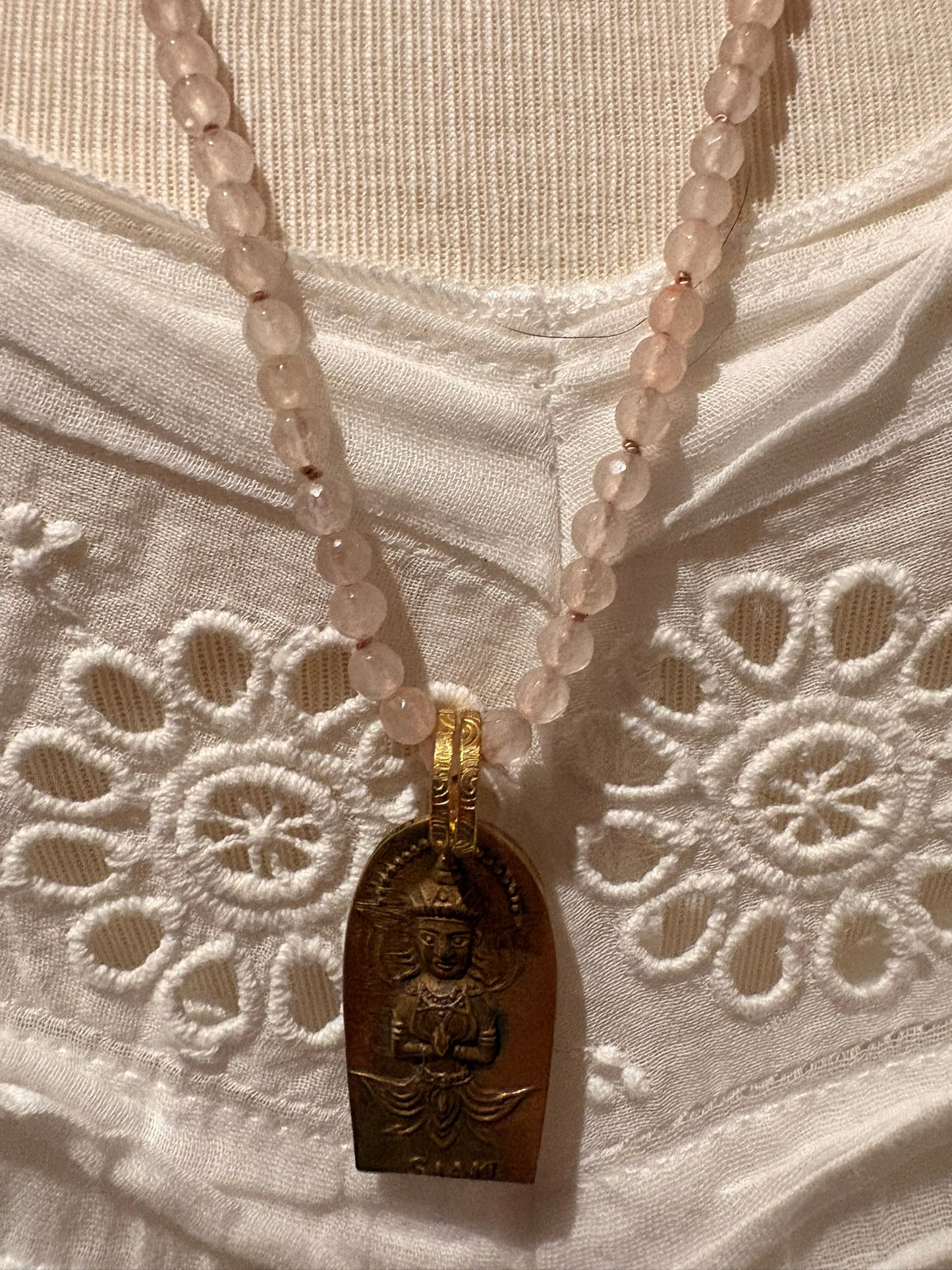 Rose Quartz with Brass Buddha - Long