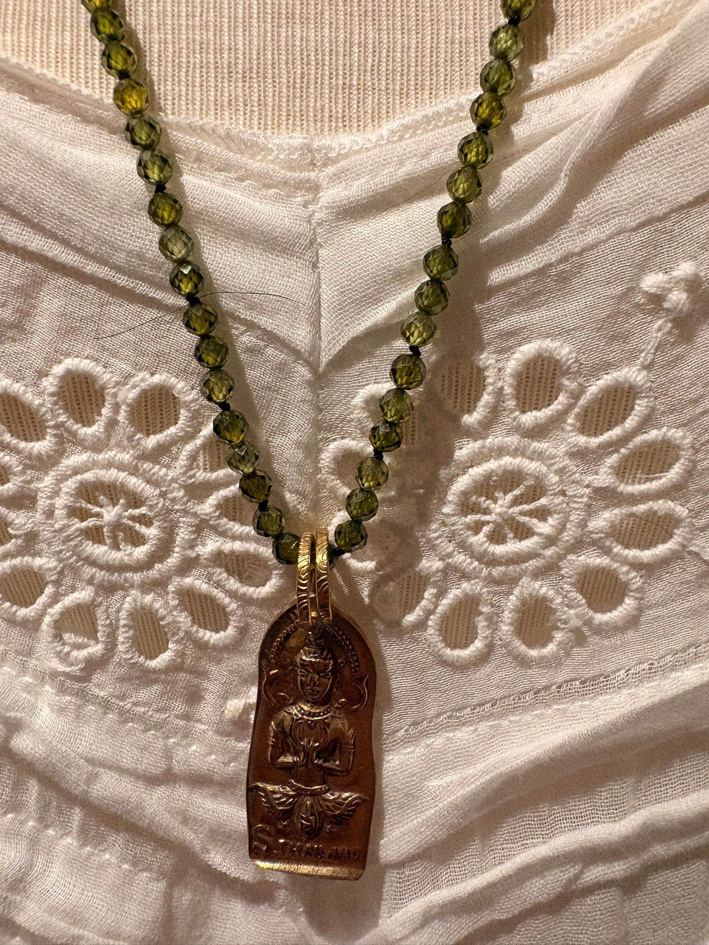 Cubic Zirconia with Brass Buddha Necklace - Long