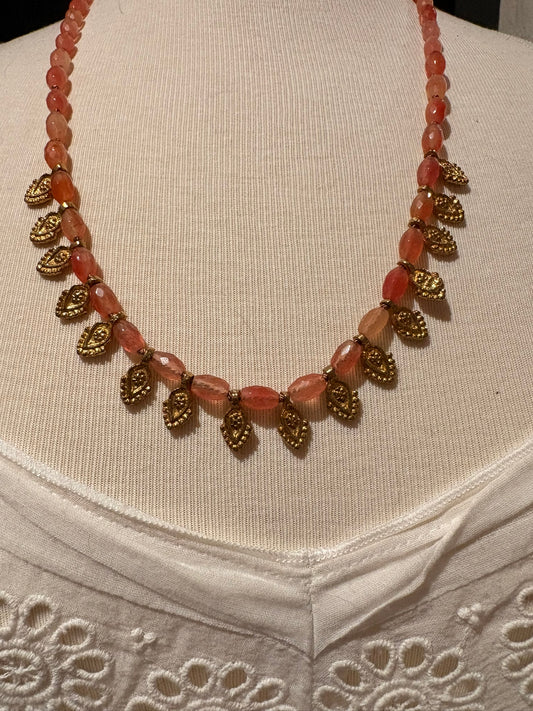 Peach Jade with Brass Necklace