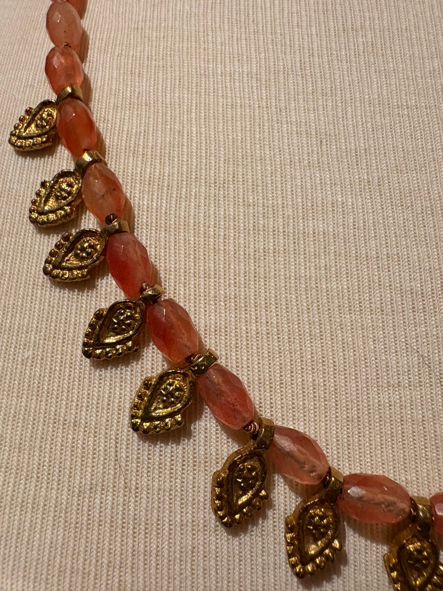 Peach Jade with Brass Necklace