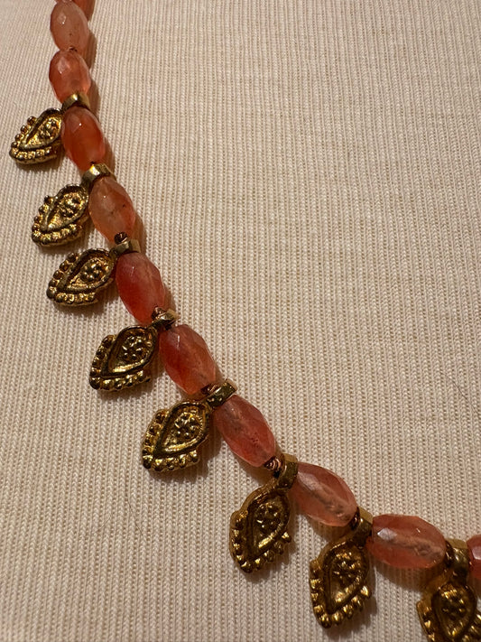 Peach Jade with Brass Necklace