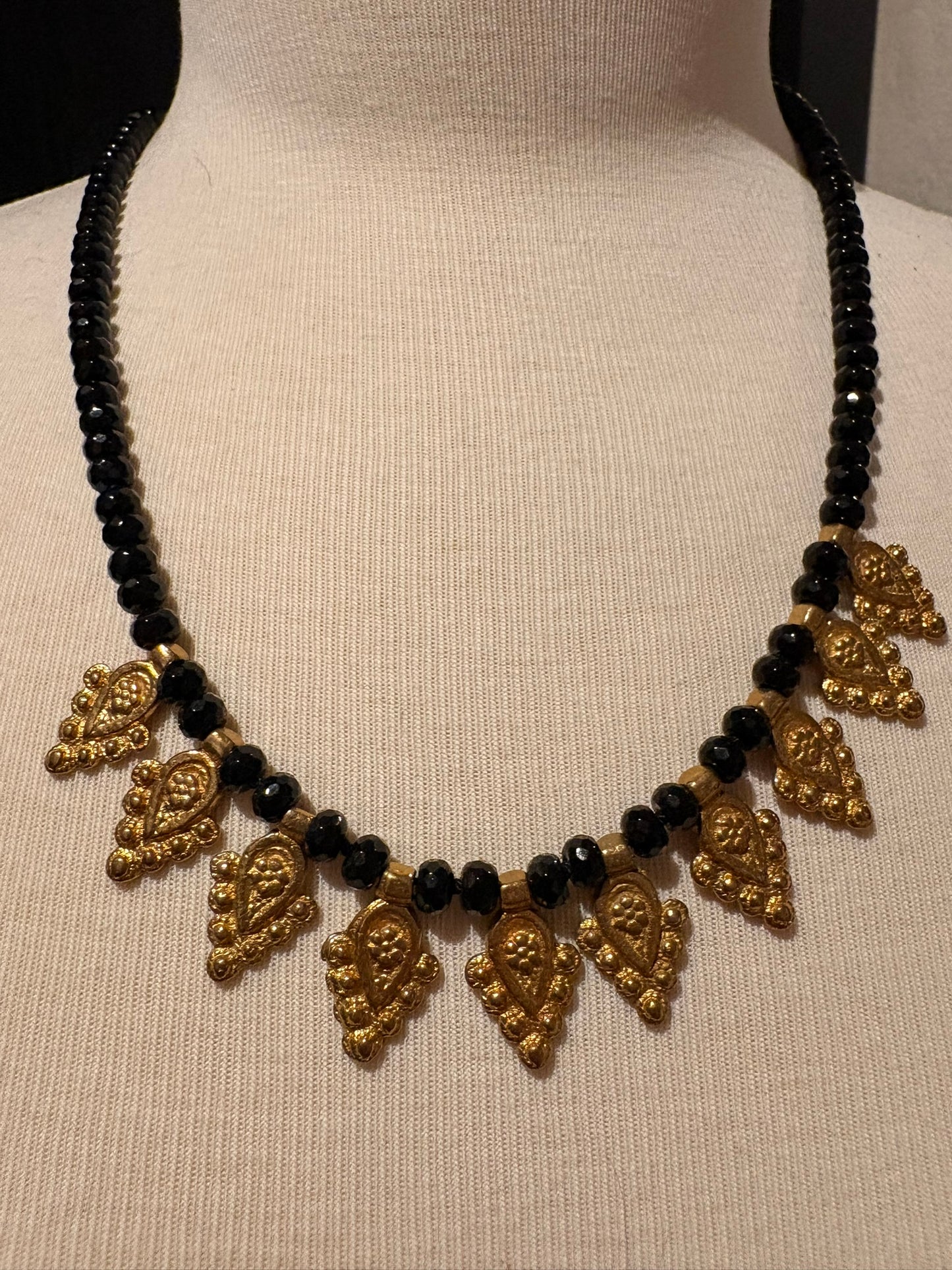 Onyx with Brass Charms Necklace - Long