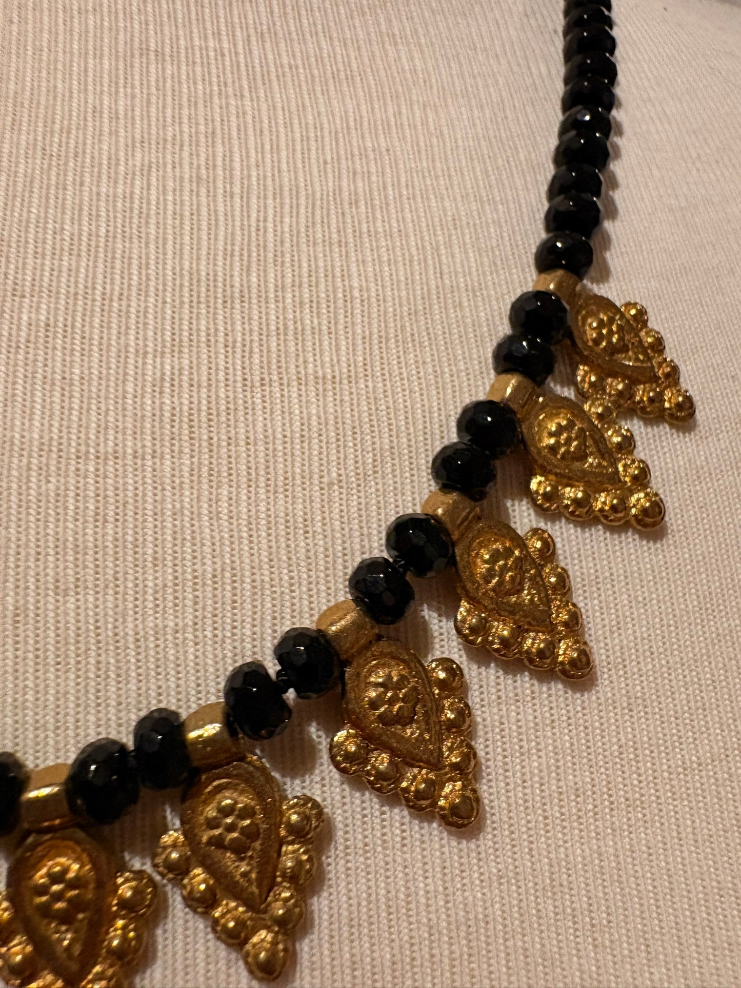 Onyx with Brass Charms Necklace - Long