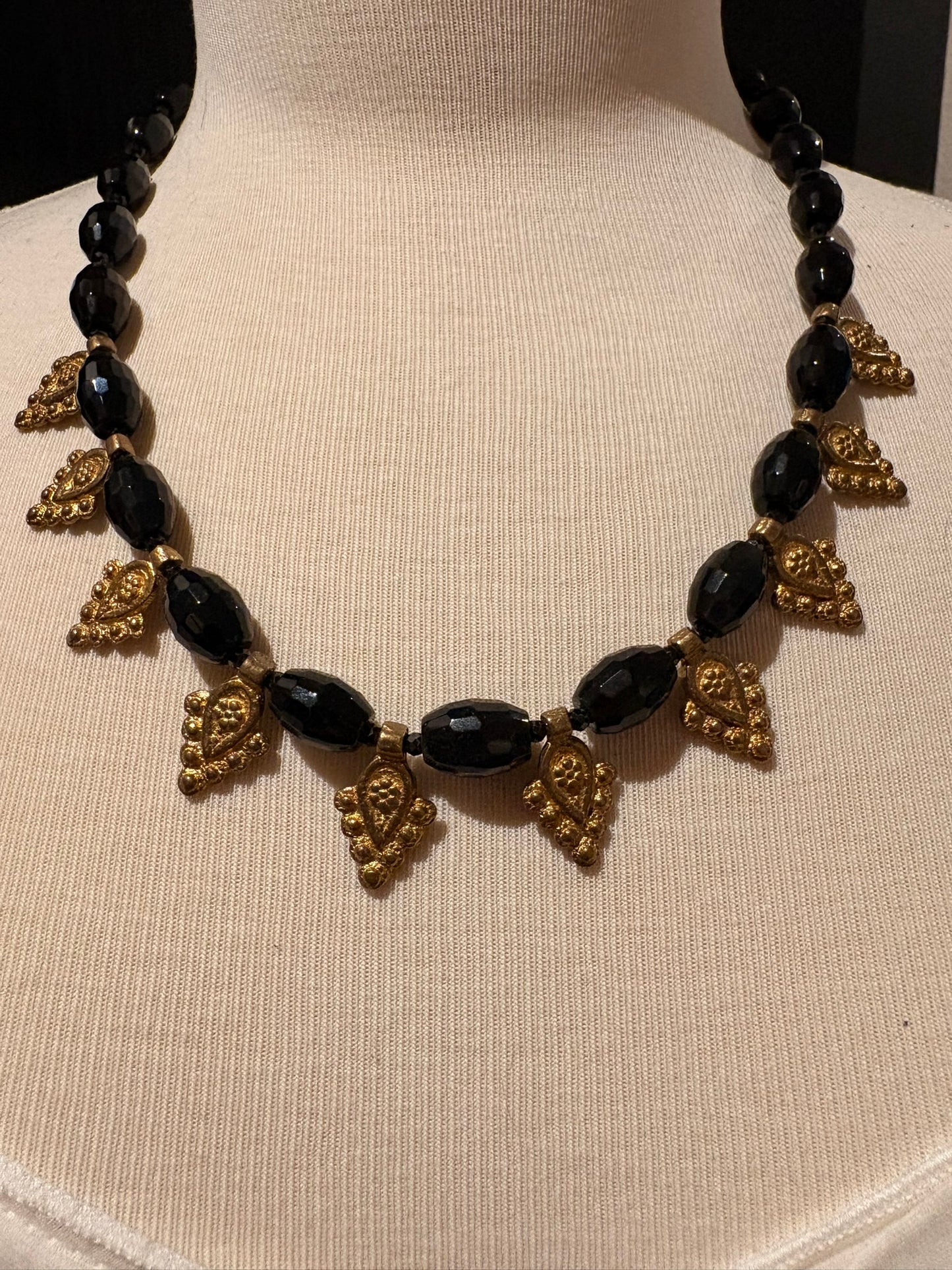 Black Onyx with Brass Charms Necklace