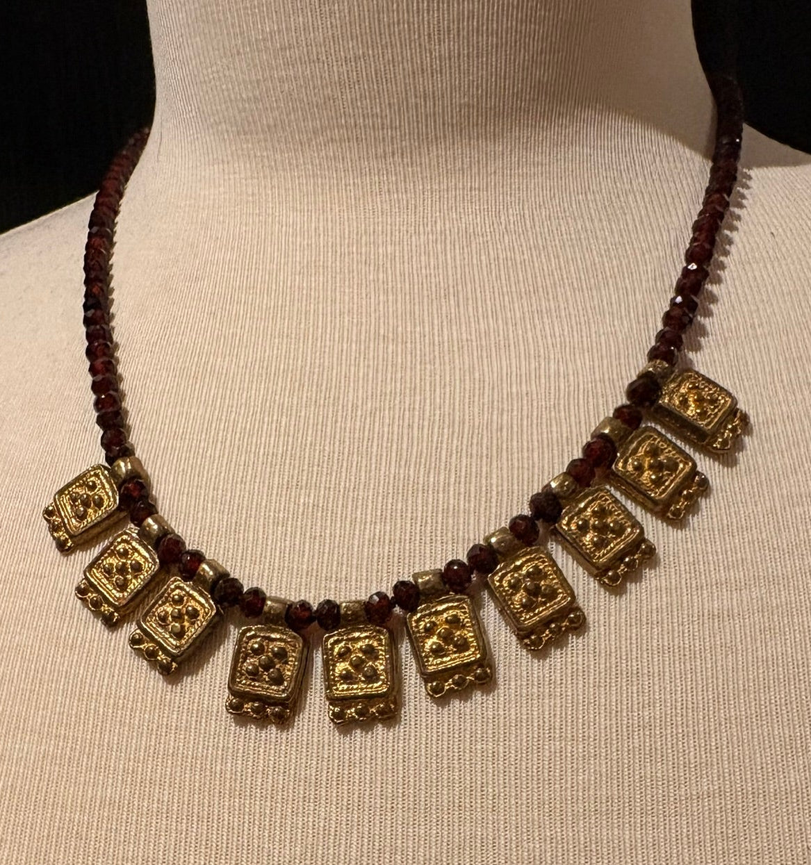 Garnet with Brass Charms Necklace