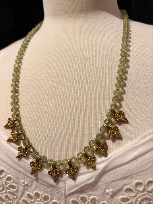 Green Amethyst with Brass Charms Necklace