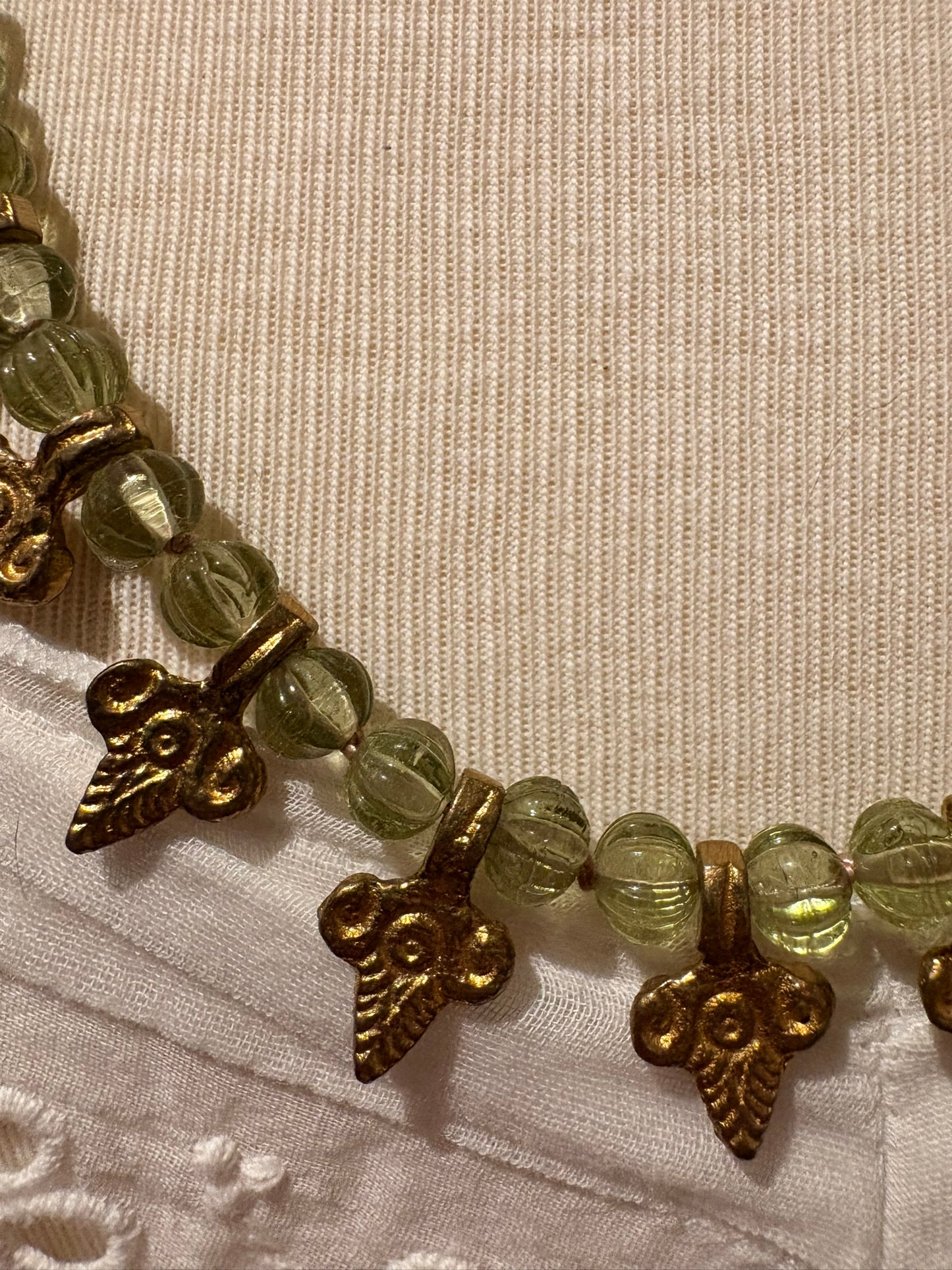 Green Amethyst with Brass Charms Necklace