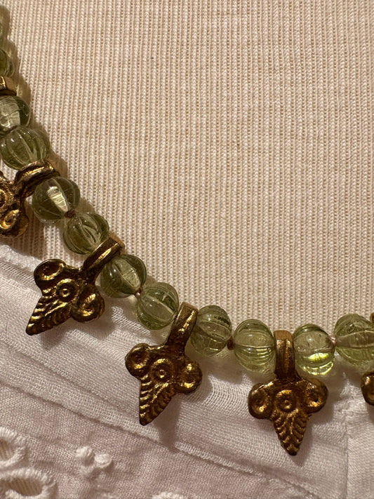 Green Amethyst with Brass Charms Necklace