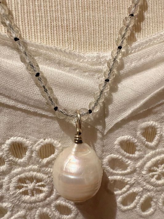Lemon Quartz with Baroque Pearl Pendant