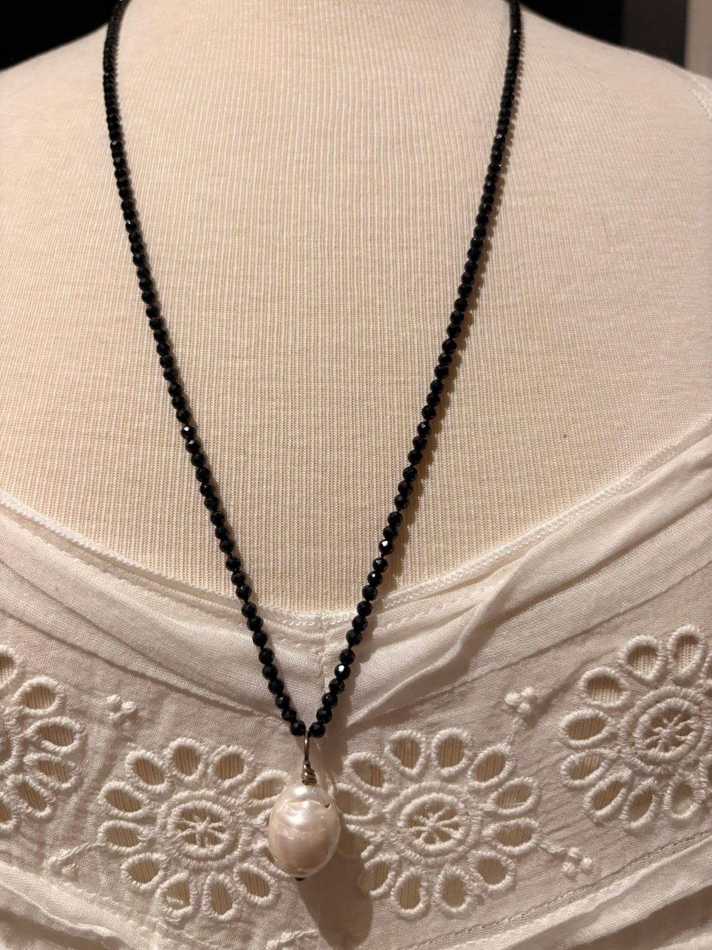 Black Spinel with Baroque Pearl Pendant