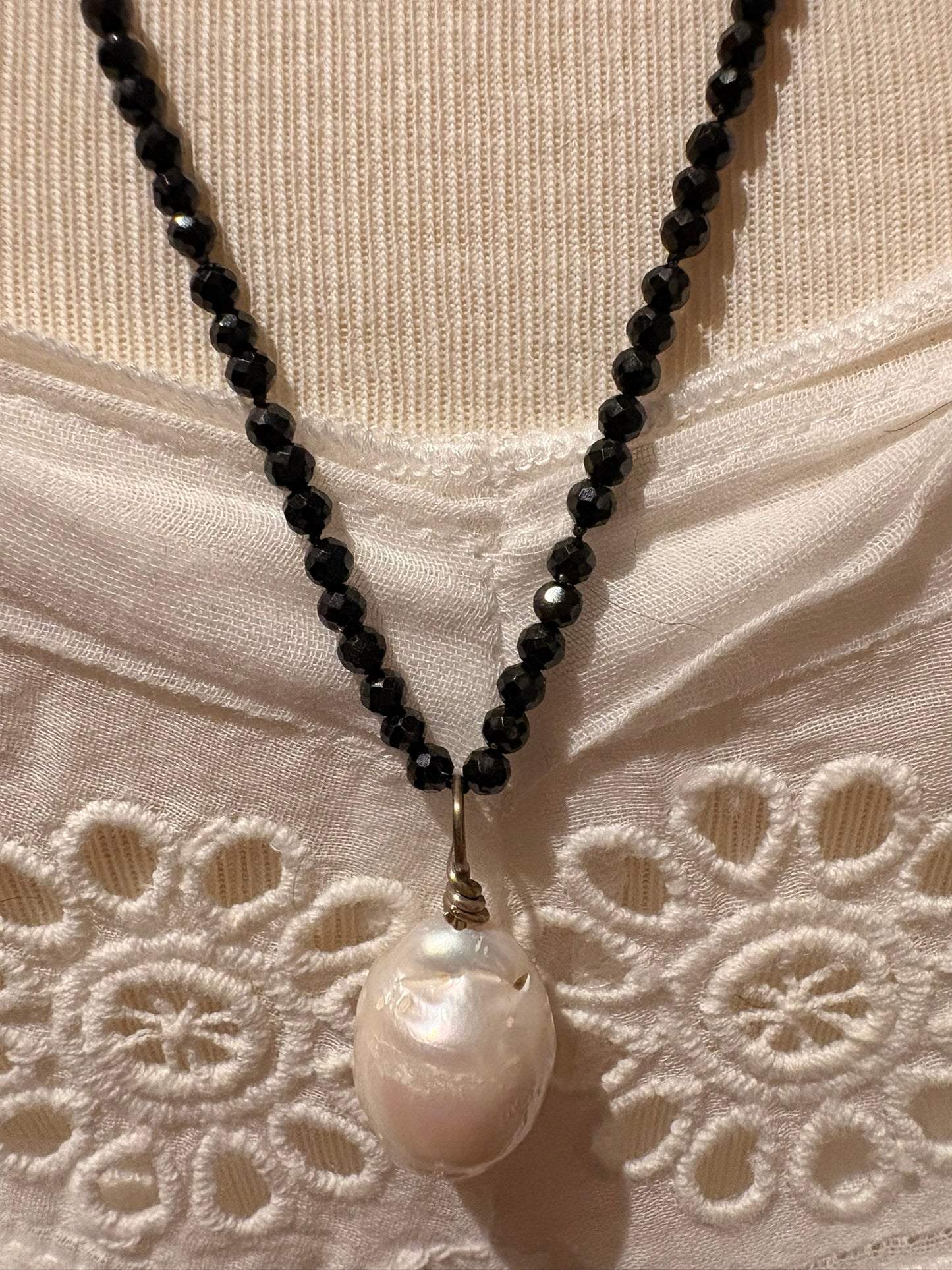 Black Spinel with Baroque Pearl Pendant