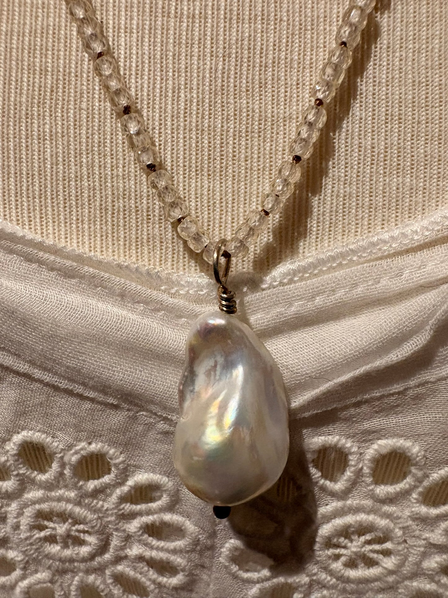 Milk Zircon with Baroque Pearl Necklace