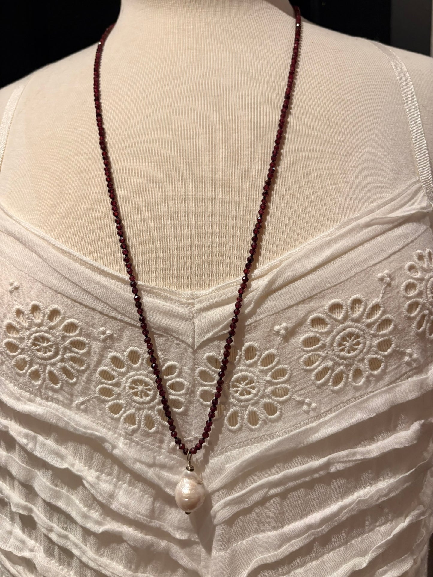 Garnet with Baroque Pearl Necklace