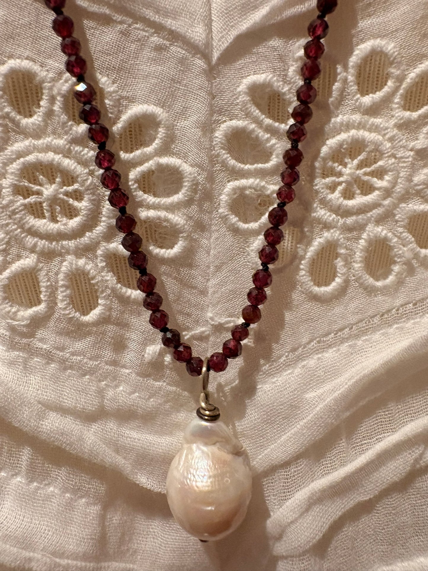 Garnet with Baroque Pearl Necklace