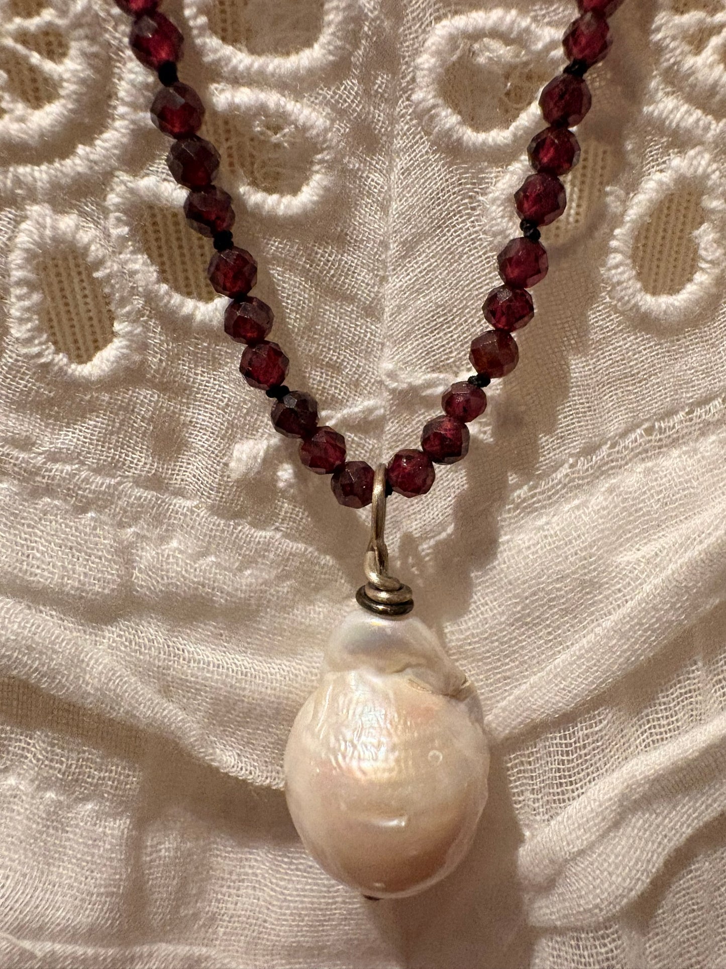 Garnet with Baroque Pearl Necklace