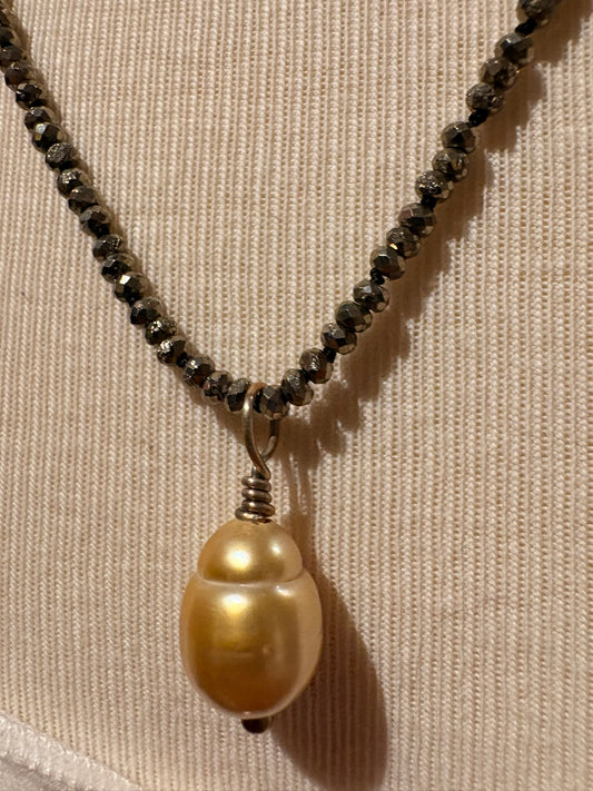 Pyrite with South Seas Pearl Necklace