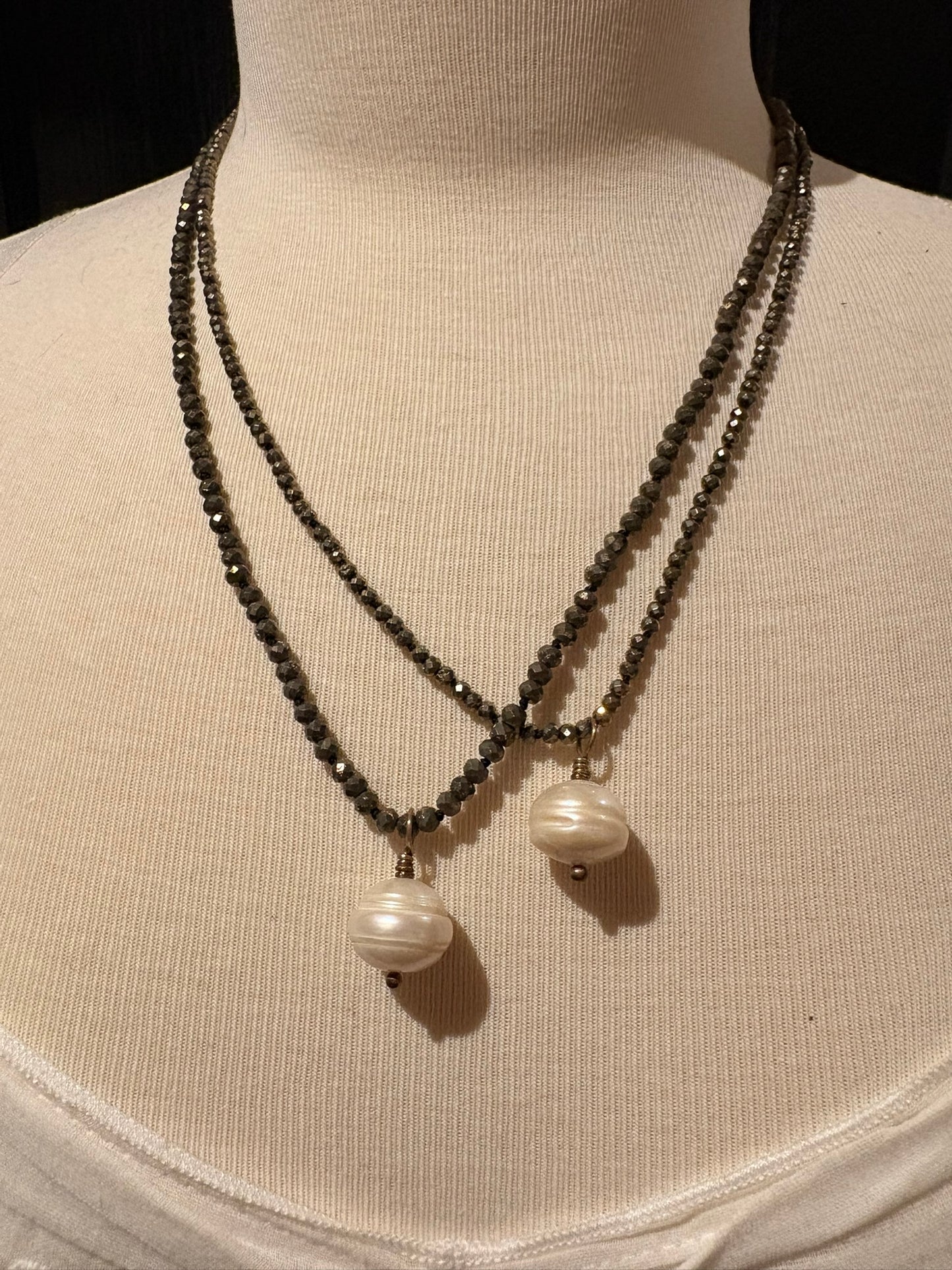 Pyrite with Jumbo Pearl Necklace
