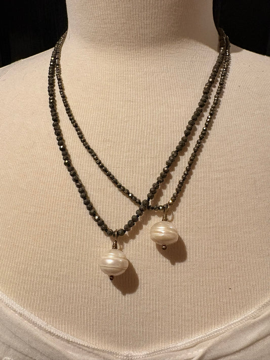 Pyrite with Jumbo Pearl Necklace