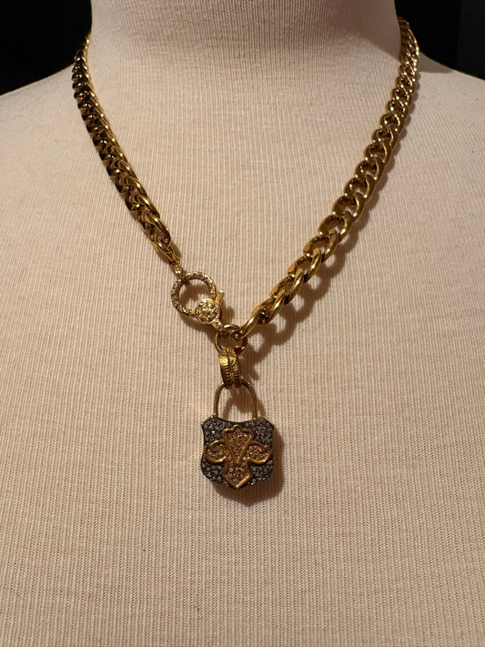 Gold Plated with Diamond Padlock Necklace