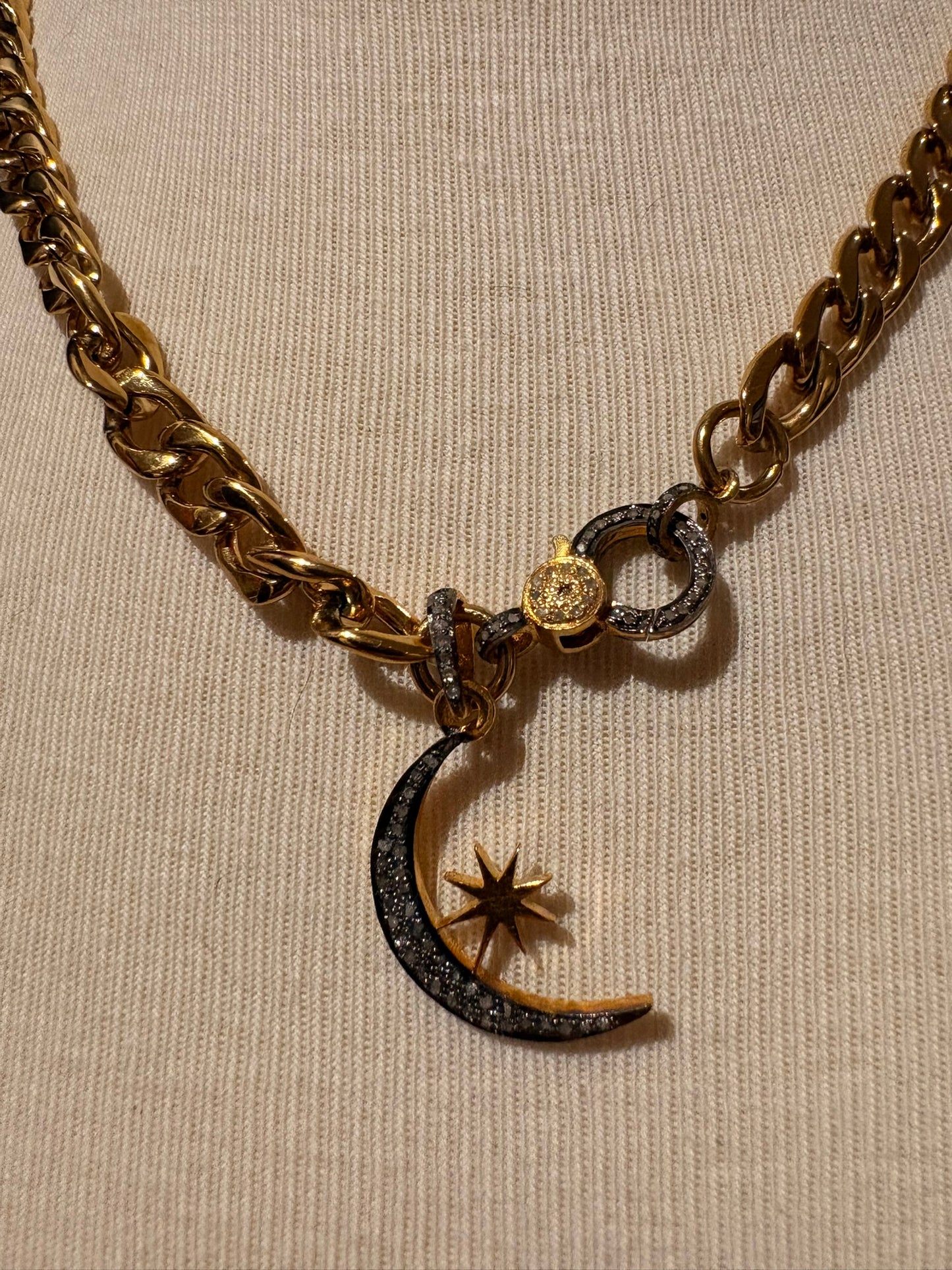 Gold Plated with Diamond Moon Necklace