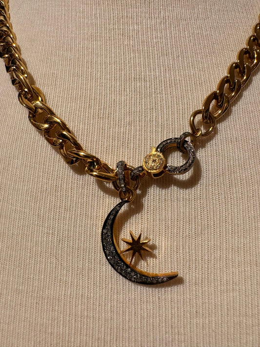 Gold Plated with Diamond Moon Necklace