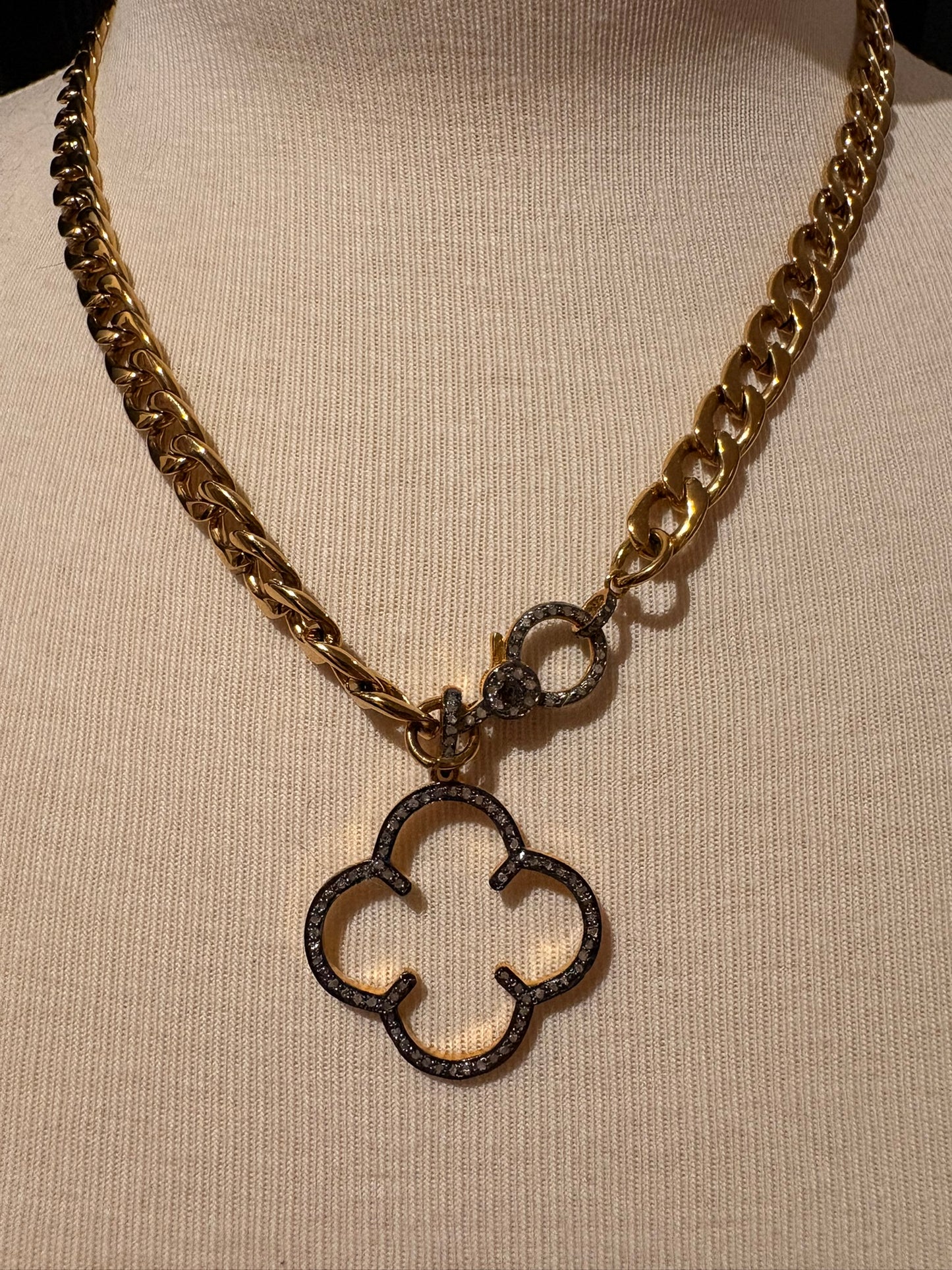 Gold Plated Chain with Diamond Clover Pendant